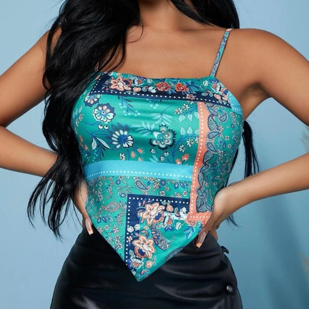 SHEIN Blue Asymmetrical Fitted Camisole